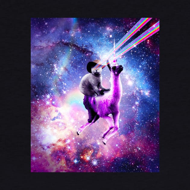 Laser Eyes Outer Space Cat Riding On Llama Unicorn by Random Galaxy